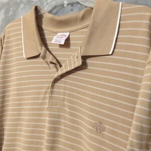 Brooks Brothers Polo Shirt Mens Size 2XL Tan White Striped Short Sleeve